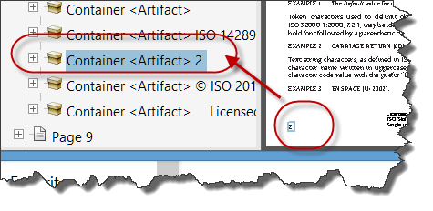 screen shot of pdf U/U page number marked as artifact in content panel in Acrobat